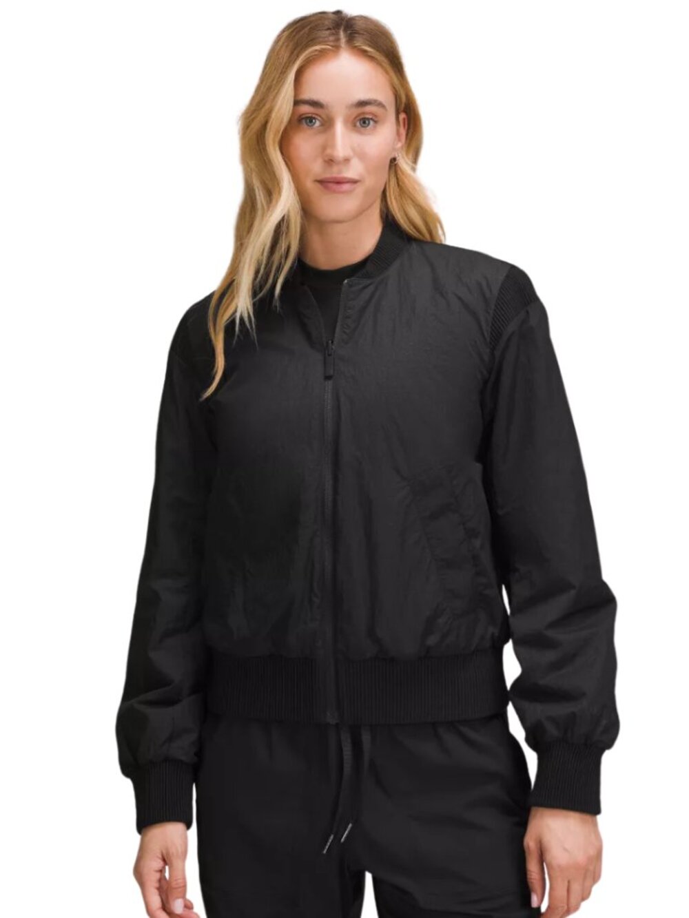 Lululemon Black Full Zip Athletic Non-Stop Reversible Bomber Jacket, Size 4